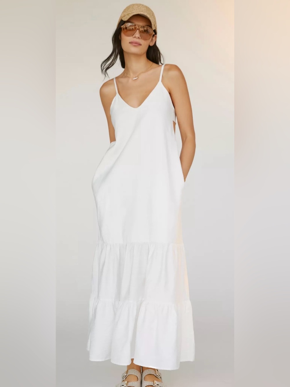 Peixoto Parker Tie Back White Maxi Dress Large Anthropologie NWT Coastal